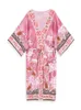 Летняя пляжная одежда прикрытие Boho Multicolor Print Plus Size Kimono House Dress 2024 Женские праздничные купальные купальники.