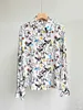 Fresh Sweet Loose Lapel Silk Shirt Art Abstract Pattern Printed Womens Long Sleeved Top