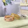 High-end Luxury Ring Fanjia High Edition Wide and Narrow Ring for Women with Four Leaves Small Flowers Full Diamond Advanced Couple Gift