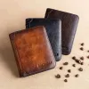 ウォレットメンズ耐久性のある本物のレザーウォレットrfidブロッキングトリホールドビンテージ多機能IDカードホルダー男性財布の袋ギフト