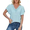 Women's Blouses Ruffle Lace V-Neck Casual Women 2024 Zomer Vintage Oversized Elegant Solid Shirts Tops vrouwelijke Athletic Commuting Tee