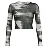 Женская футболка T Рубашки в стиле Instagram Абстрактная градиентная печать сетки с длинными рукавами