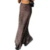 Kjolar lady maxi kjol leopard tryck hög midja fiskstjärna för kvinnor elegant golvlängd fest prom med dragkedja stängning