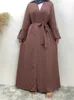 Ropa étnica Nuevo Nida Muslim Kimono Abaya Eid Vestido para mujeres Dubai Color sólido Color sólido Islámica Long Medio Oriente Fashion 2xl D240419