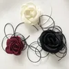 Chains Gothic Satin Big Rose Flower Clavicle Necklace Fashion Korean Velvet Adjustable Rope Chain Choker Women's Neck Jewelry