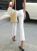 Женские джинсы сплошные белые женщины с высокой талией прямой мягкий хлопок летние джинсовые брюки растягиваются потерто