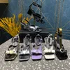 Kvinnor Sandale Designer High Heeled Sandals Luxury Ver Sache Slip Slippers Grape Fashion Chunky Heels Sandal Open Toe Sexig Party Dress Shoes Women's Leather Strap Box