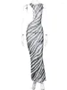 Повседневные платья Zebra Print Long Beach Press Press Press Sexy Transparent Mesh Maxi Полоса