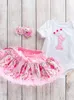 2024 Summer Baby White krótkie rękawie Sweetheart Pink Princess Sukienka Zestaw Girl's First Estory Dress Fashion