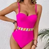 Menas de banho feminina impressão retrô push up Slimming Swimsuit