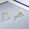 Stud Earrings S925 Sterling Silver Cross Gold Shining Zircon Fine Jewelry Small Classic Party Wedding Anniversary Gift For Women