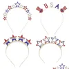 Hårklämmor Barrettes Independence Day Alloy Rhinestone Pentagram pannband 4: e av JY National American Flag Color Crown Jewelry Wom Dhzue