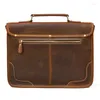 Briefcases Genuine Leather Men's Briefcase Fit 15.6" PC Laptop Bag Crazy Horse Business Handbag Messenger Work Tote Man