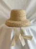 Hats Summer Sun Hat for Big Girls Ręcznie poszarpane Raffia retro Flat Top Travel Suncreen Vacation z sznurowaniem