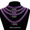 723A Łańcuch 12 mm Rhombus Prong Cuban Link Chain 2Row Purple Icestones Out Rhinestones Raper Naszyjka Bransoletka dla mężczyzn Kobiety Choker Jewelry D240419