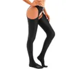 Womens glanzende kruisloze panty -open kontbroeken elastische tailleband leggings sexy lingerie nachtclub clubkleding nachtkleding 240408