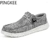 Casual Shoes PINGKEE Slip-On Canvas Upper Leathered-Lined Extra Comfort Detachable Insole Cushioned Outsole Men Boat Driving Loafers