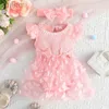 Vestido de vestidos de menina para crianças de 0 a 18 meses de aniversário de manga de borboleta rosa Tulle Princess Formal Dresses ootd para recém-nascido bebê menina d240423