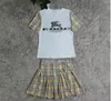 Tweede stuk kleding Designer Designer Dames Jurken Plaid Casual Crew Neck T-shirt en mini-roksets 2 stks Outfits 3XWW