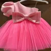 Baby Girl Prinzessin Tutu Kleid Kind Kleinkind von Schulter Bogen Vestido Puff Ärmel Party Festzug Geburtstag Baby Kleidung 1-10y 240407