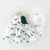 Girl's Dresses 2st/Setsummer New Childrens Dress Girl Korean Edition Baby Girl Två blommor Tryckt kjol med Hat D240419