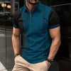 2024 Summer Mens Explosive Striped Top Slim Hateble Zipper Lapel Mens Clothing Sports Leisure Golf Polo Shirt 240415