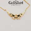 Colliers pendentiels jeu Genshin Impact Collier de cosplay cristallin Unisexe Gold Chain Choker Butterfly Gemstone Jewelry accessoire Cadeaux