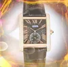 Popularne mrożone dwa liniowe diamenty dla miłośników Zegarków dla mężczyzn Square rzymski czołg rzymski Rose złoto srebrny srebrny zegar rzymski zbiornik kwarcowy kwarc krowy skórzany pasek zegarek