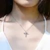 Pendanthalsband Knobspin Full Moissanite Cross Pendant Necklace Original 925 Sterling Sliver Chain Plated 18K White Gold Fine Necklace For Women 240419