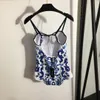 Designer Summer Beach Swimsuit Femmes Sexy Bikini Swimwear Blue and White Porcelain Imprime