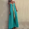 Lässige Kleider Frauen Urlaub Party Kleid Vestidos elegantes Nähen Schnürschlitz Maxi Sommer sexy Halfter Rückenless drapiert lang