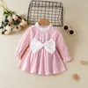 Flickaklänningar 2024 Summer Girls Korean Version Style Princess Dress Barn Långärmar Lovely Bow 0-2 Years Baby Pleats Casual