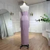 Party Dresses Serene Hill 2024 Pink Satin Mermaid Spaghetti Strap Beaded Evening Dress Women's Clown med hög slits och handskar LA72001