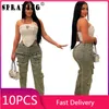 Jeans femininos 5pcs Carga de perna larga para mulheres 2024 bolsos de comprimento total jeans de jeans itens a granel IOTS Y2K Casual Wear Sexy S13395