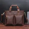 Bortkyror äkta läder män portfölj vintage företag axel crossbody väska för manlig klaff bärbar dator handväska messenger tote clutch jyy1115