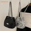 Totes Sequin Bucket Cylinder Phone Bag Satchels Women Fashion Chain Decor Hangbag Luxury Designer Small Shoulder Crossbody