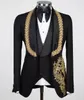 Luxe 2 stuks blazer vest mannen passen bij één knop satijnen brede revers formele gouden appliques kralen bruiloft bruidegom plus maat op maat 240408