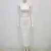 Abiti casual Donne di colore bianco Donne sexy Rhinestones Bodycon senza spalline Abito di bendaggio a medio Celebrity Celebrity Fashion Red Carpet Outfit Vestitido