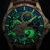 GLENAW Rotating Earth Double Second Hand WristWatch Men Automatic Mechanical Watch Starry Sky Stainless Steel Leather Watchband 240407