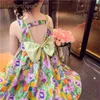 Meisjesjurken Humor Bear Kinderkleding Olie Paint Tind Jurk Sweet Princess Rok Floral Sundress Back Bow Prinses Jurk Girl Jurk voor 3-7y D240423