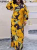 Casual Dresses VONDA 2024 Women Bohemian Vintage Sundress Maxi Vestidos Long Lantern Sleeve Printed Kaftan Dress Loose Baggy Party Robe