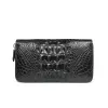 財布の本物のワニの革の財布メンブラック名刺ホルダーウォレット男性ダブルジッパー携帯電話バッグ豪華なマネーバッグケース