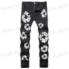 Men's Jeans 2024 Black Mens Flower Printed Jeans Y2k Graphic Denim Harajuku Gothic Mid Waist Straight-leg Pants Man T240419