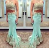 2019 abito da ballo sexy alla moda a 2 pezzi Nuovo arrivo Appliques Mermaid Appliques Abito da festa in pizzo Custom Make Plus Size7760097