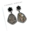 Серьги 1PAIR STEAD Серьера CZ Paved Moss Agate Gem Stone Gold Gometric Geometric Hearging earrigns Женщины свадебные украшения свадебные украшения