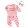 Kleidung Sets Baby Girls Valentinstag Outfit Langarm Crew Hals Buchstaben Druck Sweatshirt Herz Jogginghose Stirnband Kleidung