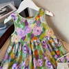 Meisjesjurken Humor Bear Kinderkleding Olie Paint Tind Jurk Sweet Princess Rok Floral Sundress Back Bow Prinses Jurk Girl Jurk voor 3-7y D240423