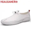 Casual Shoes Brand Men's Loafer äkta lädermän Loafers Cool Young Breattable Plat Slip-On Plus Size 37-46