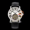 Rotonde Flying Tourbillon Automatic Mens Watch RMSF Steel Case Silver Black Roman Dial Leather Riem Super Edition Horloges Reloj Hombre Montre Puretime Ptcar