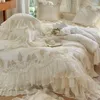 Bedding Sets Bow Flowers Embroidery Lace Ruffles Princess Set Natural Lyocell Fabric Soft Silky Duvet Cover Bed Sheet Pillowcases